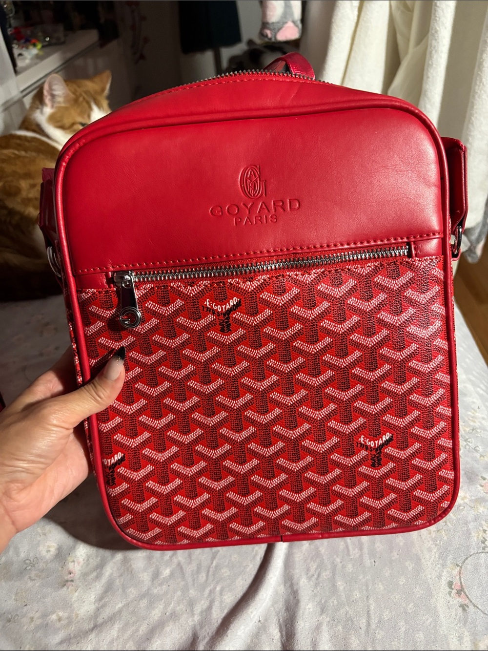 Fashion bag Goyard Red Men’s/women Messenger Bag with Goyardine Pattern